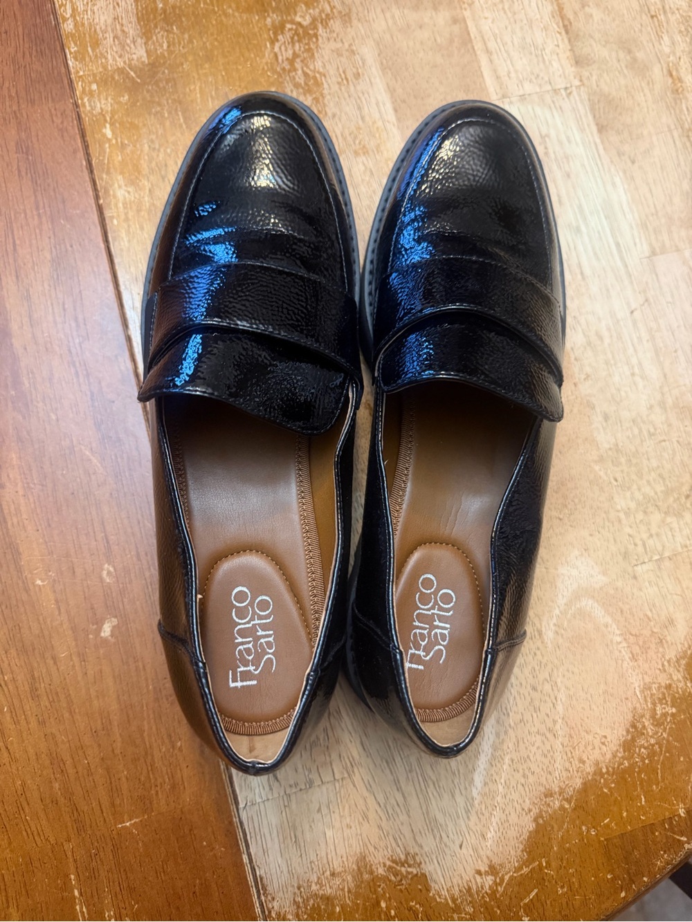 Franco Sarto Brindy Platform Loafer Lug Sole Black Patent Leather 11M Chunky